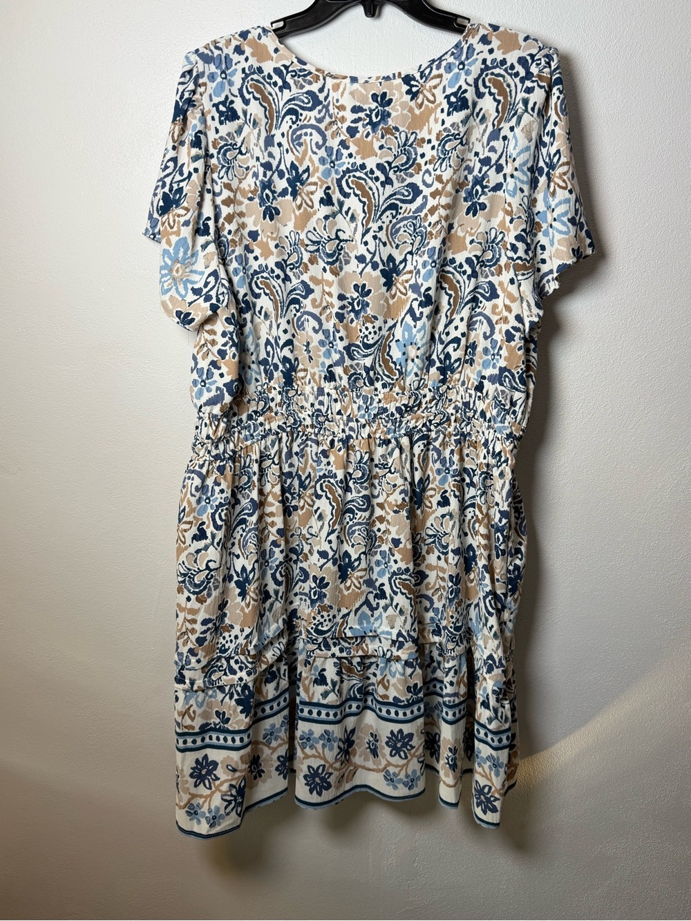 Rachel Zoe Blue and Tan Floral V-Neck Tiered Mini Dress - Picture 3 of 5